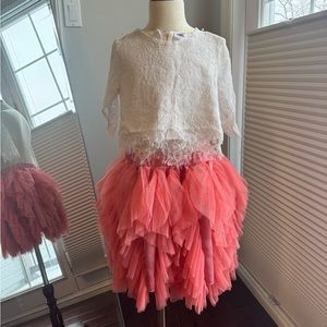 Boutique Brand | 2 Piece | Lace 3/4 Sleeved Blouse and Ruffle Midi Skirt | 3T